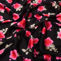 Shadow black Floral Print Satin Fabric