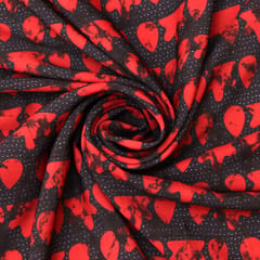 Black and Red Floral Print Crepe Fabric