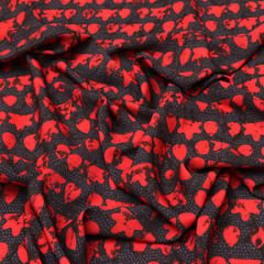Black and Red Floral Print Crepe Fabric