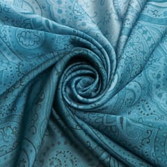 Steel Blue Floral Print Satin Fabric
