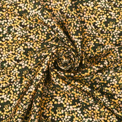 Olive Green and Yellow Floral-Print Crepe Fabric