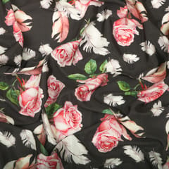 Shadow Grey and Pink Floral-Print Crepe Fabric