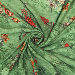 Forest Green and Pastel Floral-Print Crepe Fabric