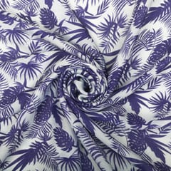 Cobalt Blue Tropical Print Satin Fabric