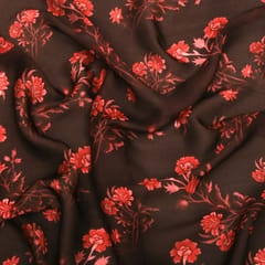 Mocha Brown and Pink Print Satin Fabric