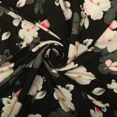 Shadow Black and White Floral-Print Crepe Fabric
