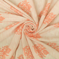 Cream and Peach Floral-Print Crepe Fabric