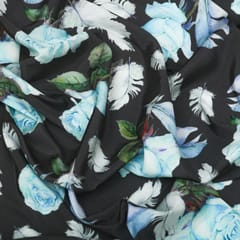 Jet Black and blue Floral-Print Crepe Fabric
