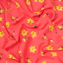 Salmon Pink and YellowFloral-Print Crepe Fabric