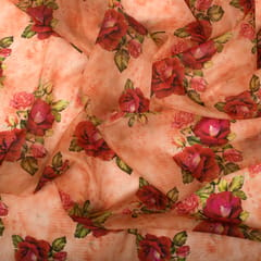 Scarlet Red Rose Print Organza Fabric