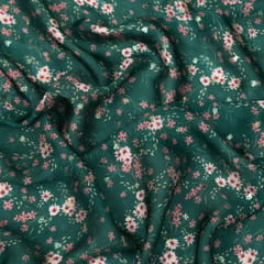 Turquoise and Pink Print Satin Sequence Fabric