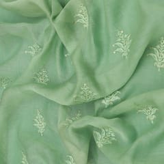 Sea Green Chanderi Floral Sequins Thread Embroidery Fabric