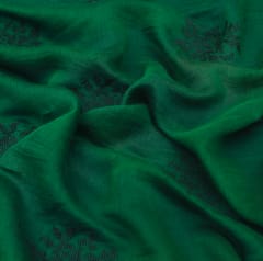 Hunter Green Chanderi Black Floral Embroidery Fabric