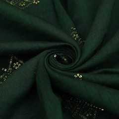Pine Green Katan Chanderi Sequins Embroidery Fabric
