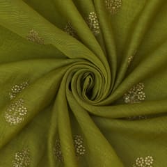 Parrot Green Chanderi Booti Zari Embroidery Fabric
