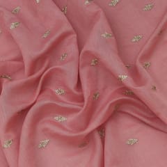 Blush Pink Chanderi Dim Golden Motif Zari Embroidery Fabric