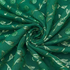 Bottle Green Chanderi Golden Sequins Embroidery Fabric