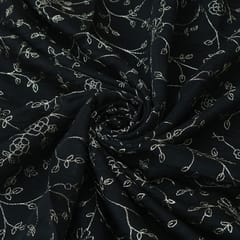 Raven Black Chanderi Silver Zari Embroidery Fabric