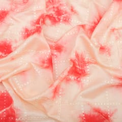 Strawberry Red Tie Dye Pattern Silk Chanderi Motif Dim Golden Zari Embroidery Fabric