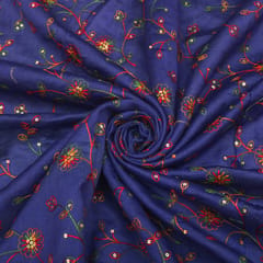 Violet Chanderi Threadwork Sequins Embroidery Fabric