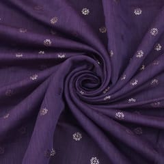 Purple Chanderi Booti Silver Zari Embroidery Fabric