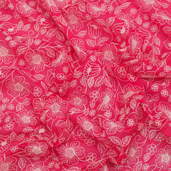 Magenta Cotton Chanderi Threadwork Embroidery Fabric
