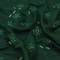 Dark Green Georgette Sequins Embroidery Fabric