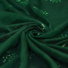 Dark Green Georgette Sequins Embroidery Fabric