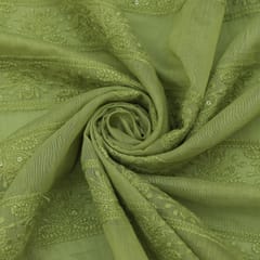 Olive Green Chanderi Threadwork Embroidery Fabric