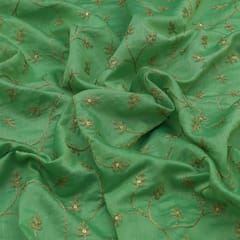 Pastel Green Chanderi Floral Golden Motif Zari Embroidery Fabric