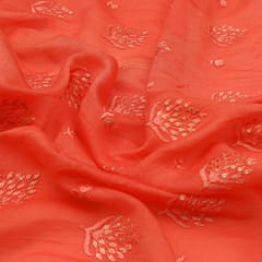 Fire Orange Katan Chanderi Sequins Embroidery Fabric