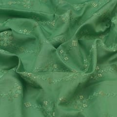 Samrock Green Chanderi Threadwork Sequins Embroidery Fabric