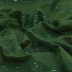 Bottle Green Chanderi Buta Sequins Embroidery Fabric