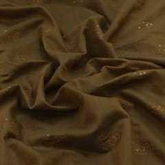 Brown Chanderi Floral Pattern Sequins Embroidery Fabric