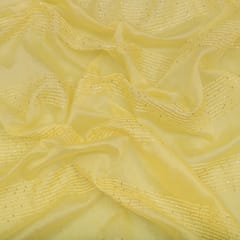Lemon Yellow Chanderi threadwork Sequins Embroidery Fabric