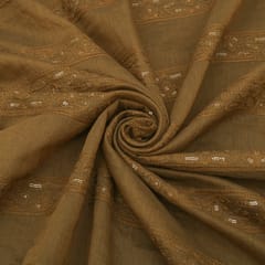 Syrup Brown Chanderi Threadwork Embroidery Fabric