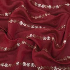 Umber Brown Chanderi Sequins Booti Embroidery Fabric