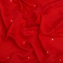 Lipstick Red Chanderi Threadwork Sequins Embroidery Fabric