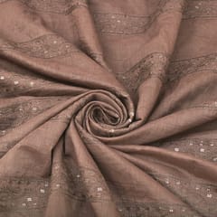 Latte Brown Chanderi Stripe Sequins Embroidery Fabric