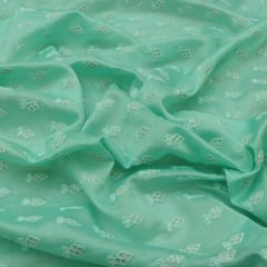 Powder Green Cotton Sequins Embroidery Fabric
