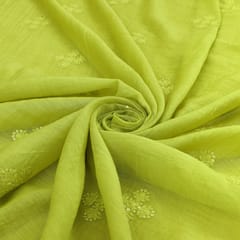 Mehndi Green Chanderi Floral Sequin Embroidery Fabric