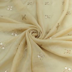 Beige Brown Chanderi booti Sequins Embroidery Fabric