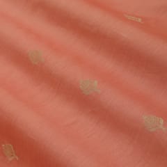 Salmon Orange Chanderi Motif Embroidery Fabric