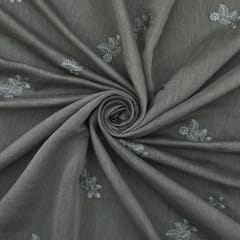 Iron Grey Chanderi Threadwork Embroidery Fabric