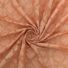 Apricot Chanderi Traditional Look Motif Embroidery Fabric