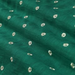 Parakeet Green Chanderi Silver Booti Zari Embroidery Fabric