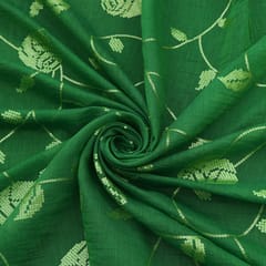 Pine Green Chanderi Floral Sequins Embroidery Fabric