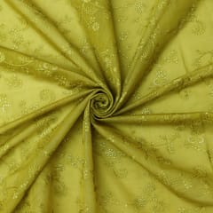 Fern Green ChanderiMotif Threadwork Embroidery Fabric