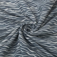 Grey Muslin Flowy Stripe Pattern Print Fabric