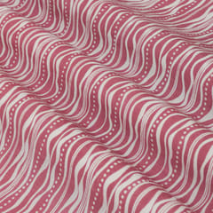 Dark Pink Muslin Flowy Stripe Discharge Print Fabric